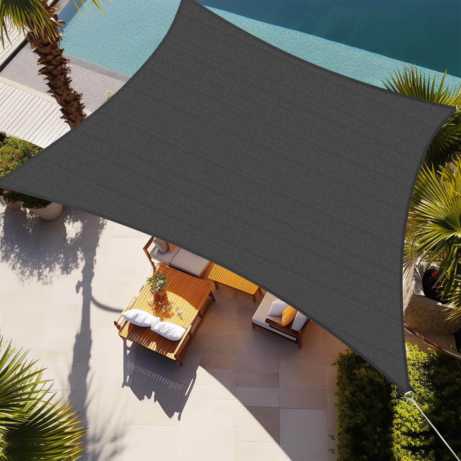 Shade&Beyond vista frontal de vela rectangular mostrando sombra y diseño