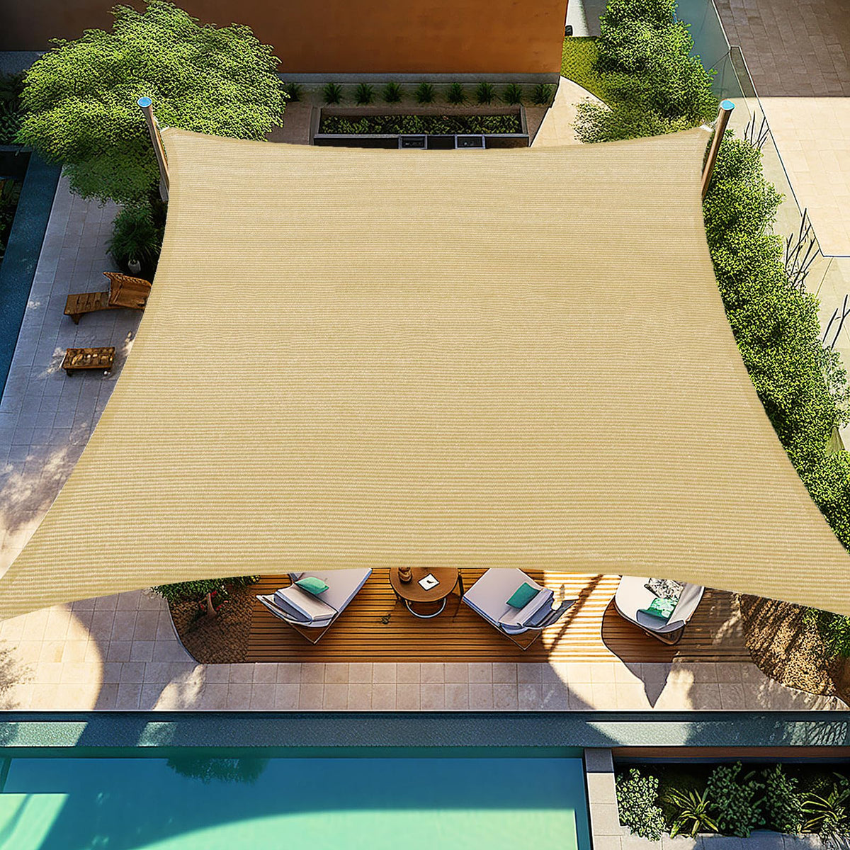 Shade&Beyond vista frontal del toldo arena mostrando diseño y tamaño