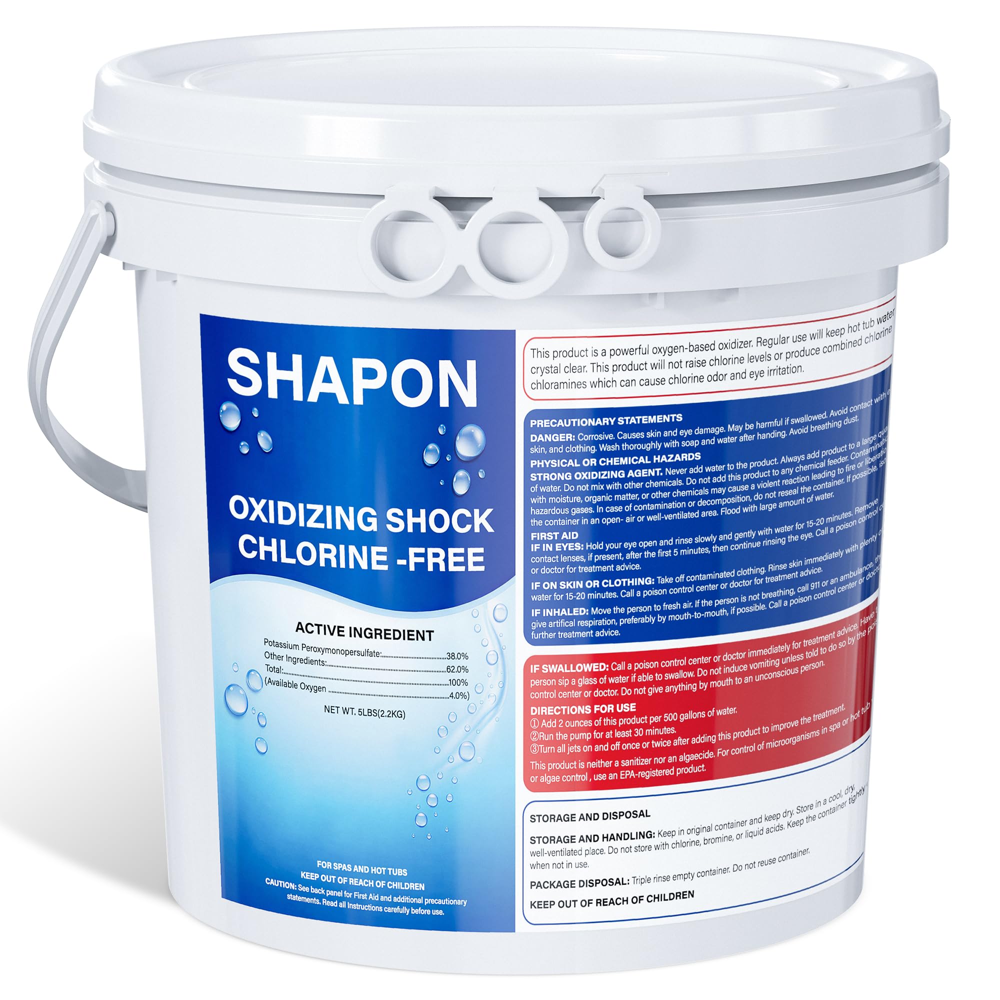 SHAPON frente del envase 5 lb, empaque sellado que facilita almacenamiento