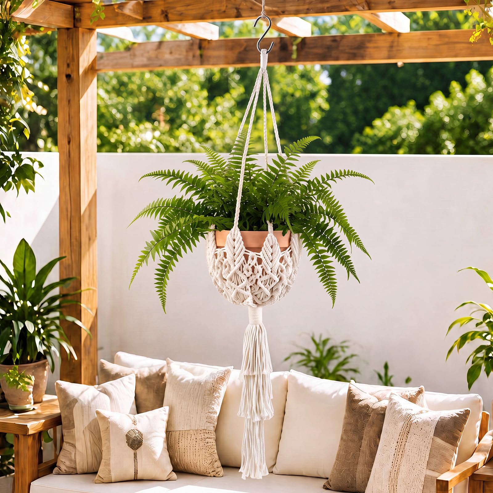 Shappy colgador estilo boho en balcón creando ambiente acogedor