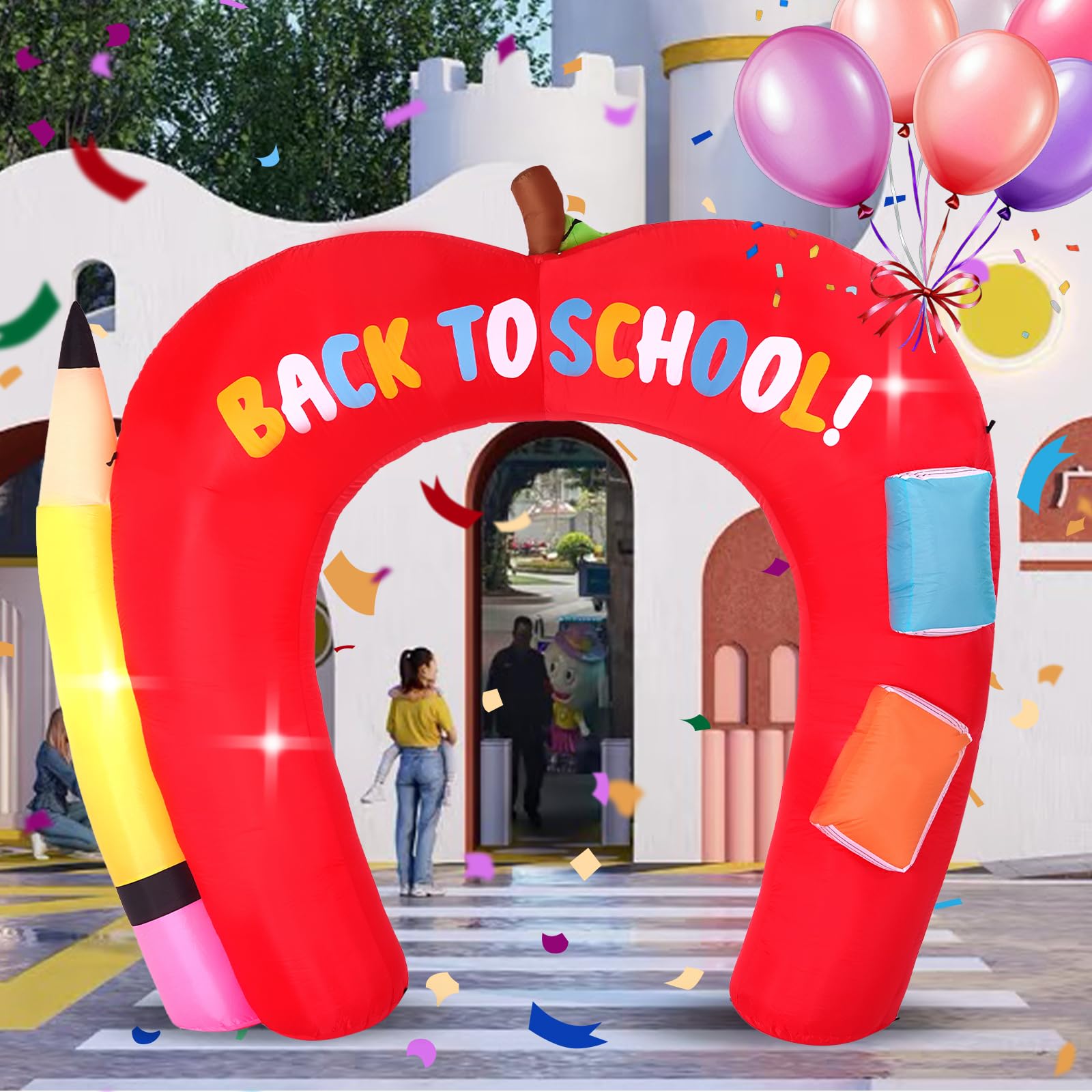 SHDEJTG arco inflable frontal mostrando manzana y lápiz para entrada festiva