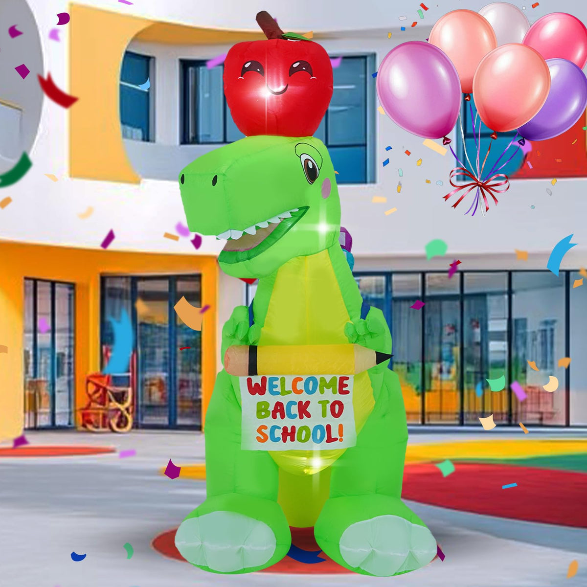 SHDEJTG dinosaurio inflable frontal mostrando mochila y bienvenida, atrae miradas