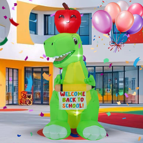 SHDEJTG dinosaurio inflable frontal mostrando mochila y bienvenida, atrae miradas
