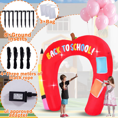 SHDEJTG arco inflable instalado en jardín para evento escolar y fotos