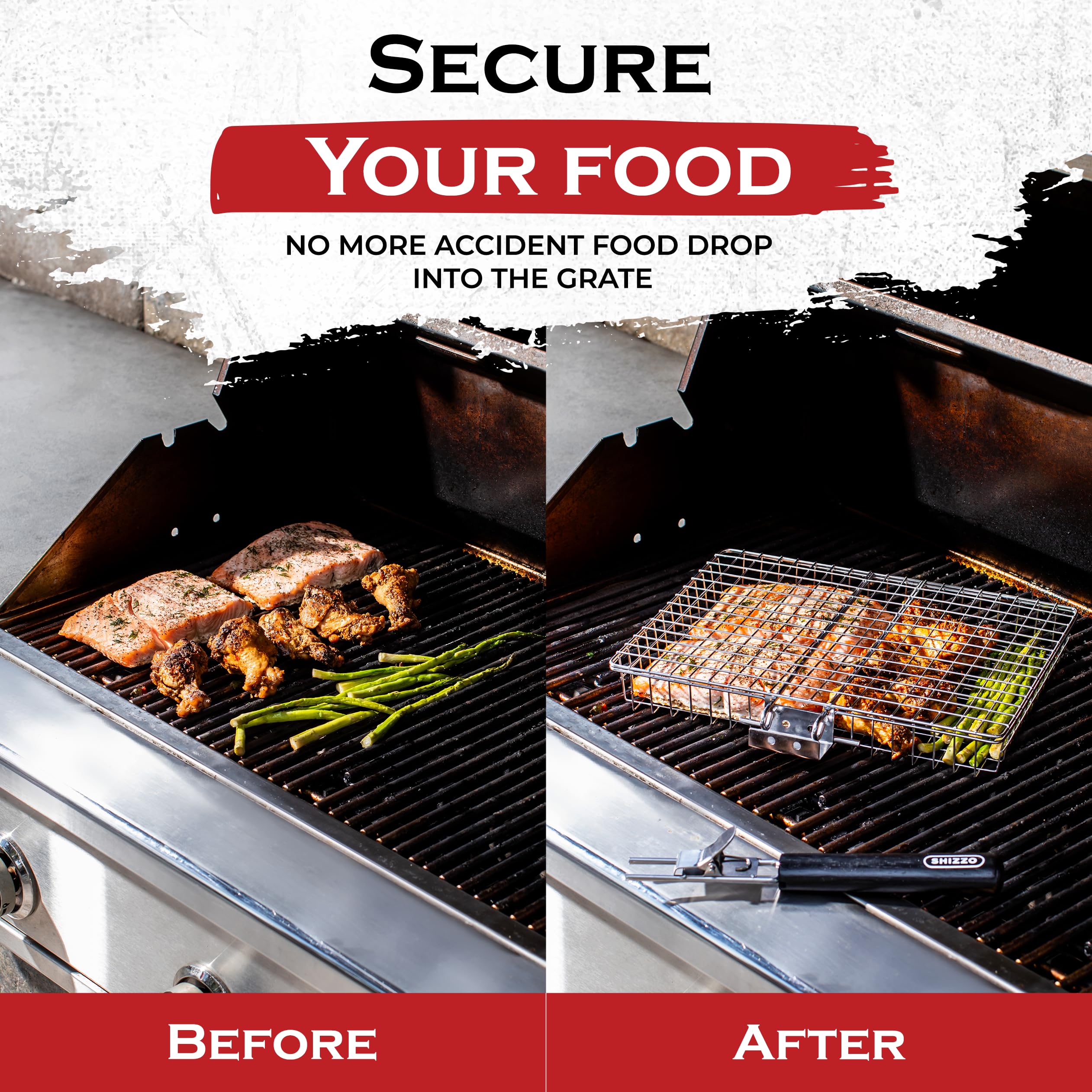 SHIZZO cesta de parrilla vista superior para asar varios alimentos uniformes