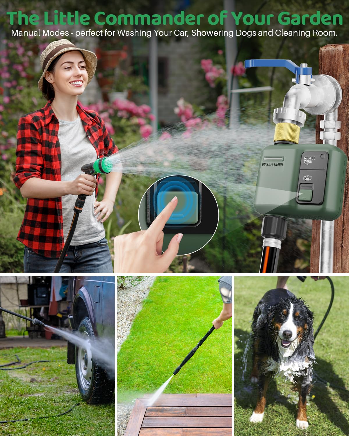 Shrivee dispositivo integrado en jardín mostrando riego automatizado