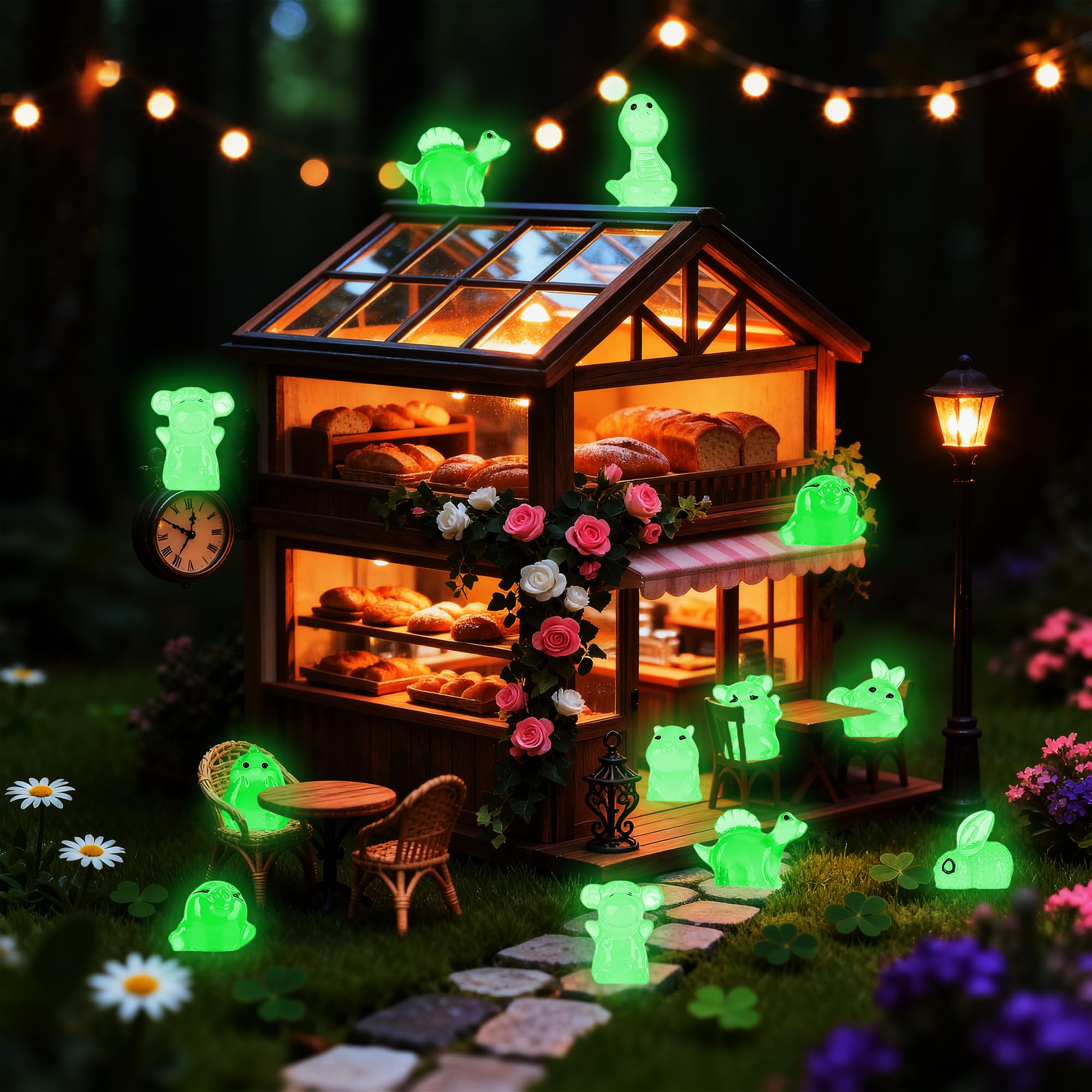 ShtNeeg figuras brillando en la oscuridad, ambiente mágico nocturno