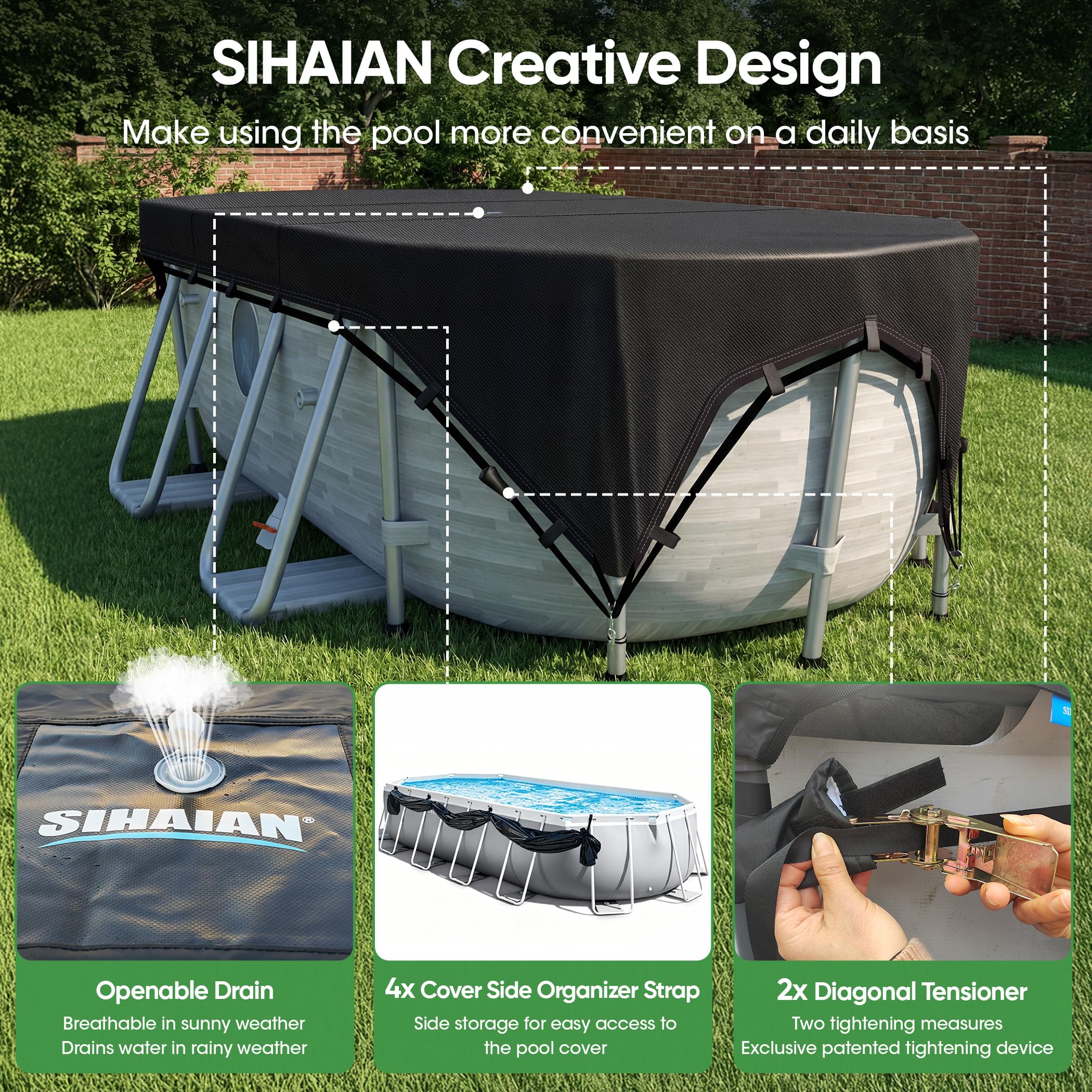 SIHAIAN comparación de tamaño 10x16Ft junto a piscina para referencia visual
