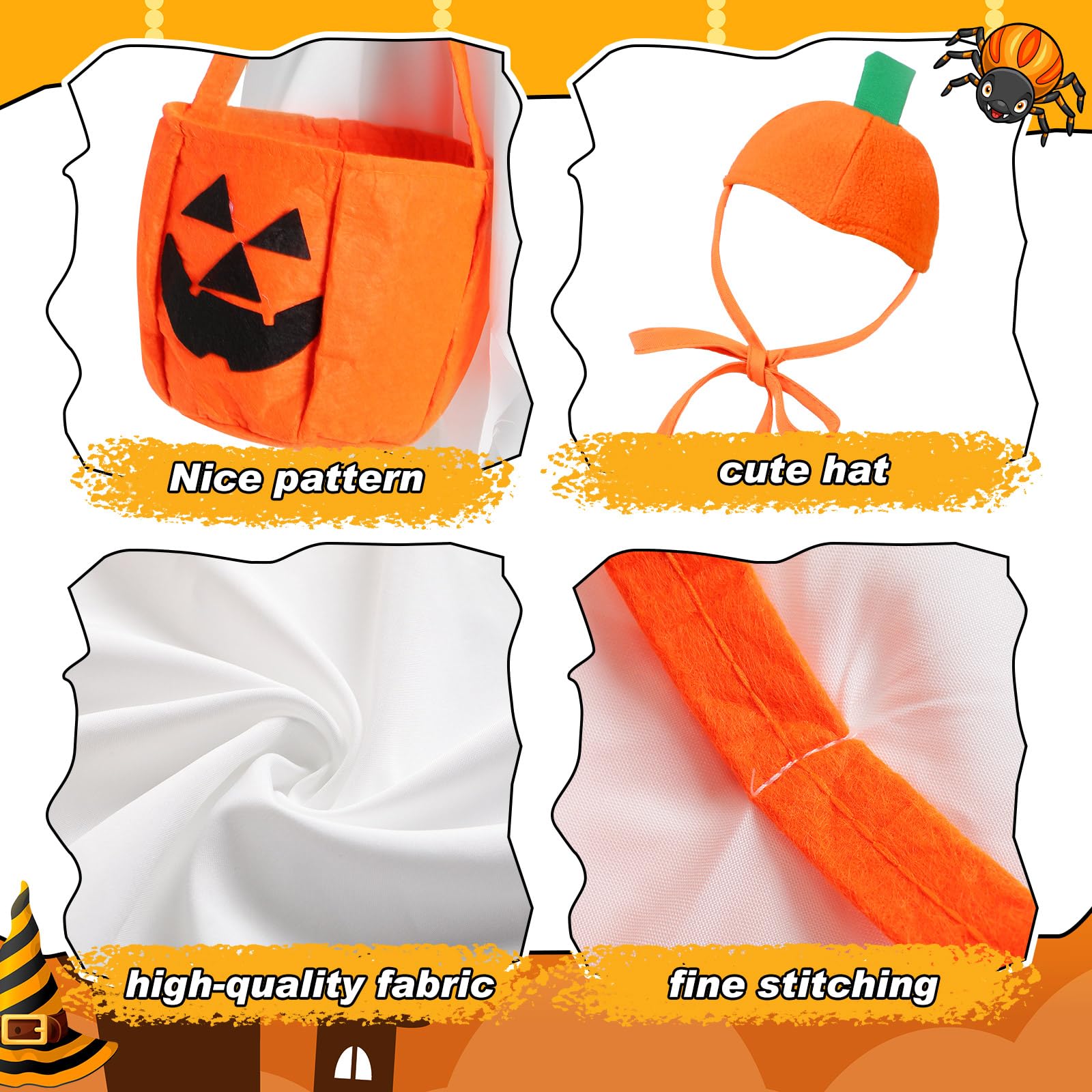 Silicherry capa de calabaza y sombrero mostrando colores vivos y aspecto festivo