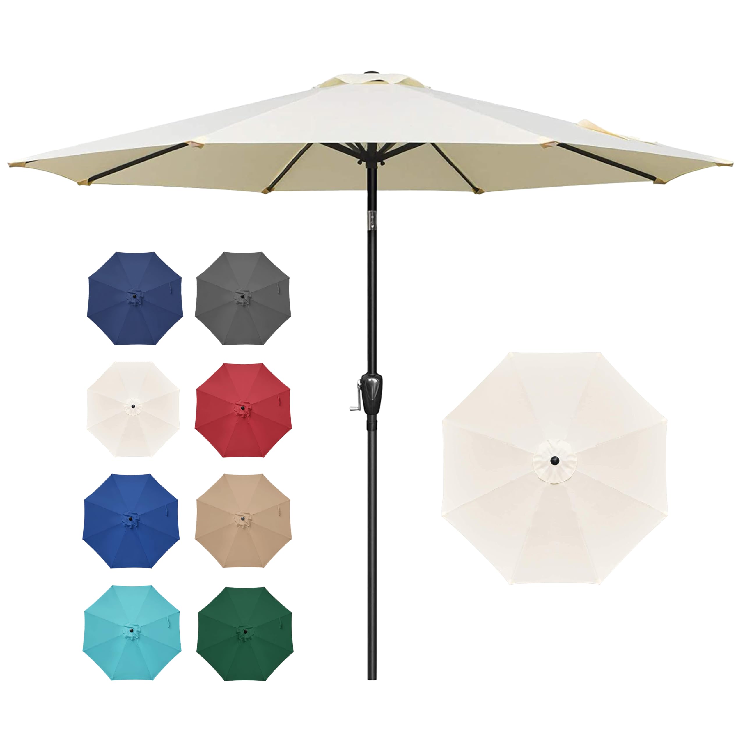 Simple Deluxe vista frontal del parasol beige mostrando cobertura amplia