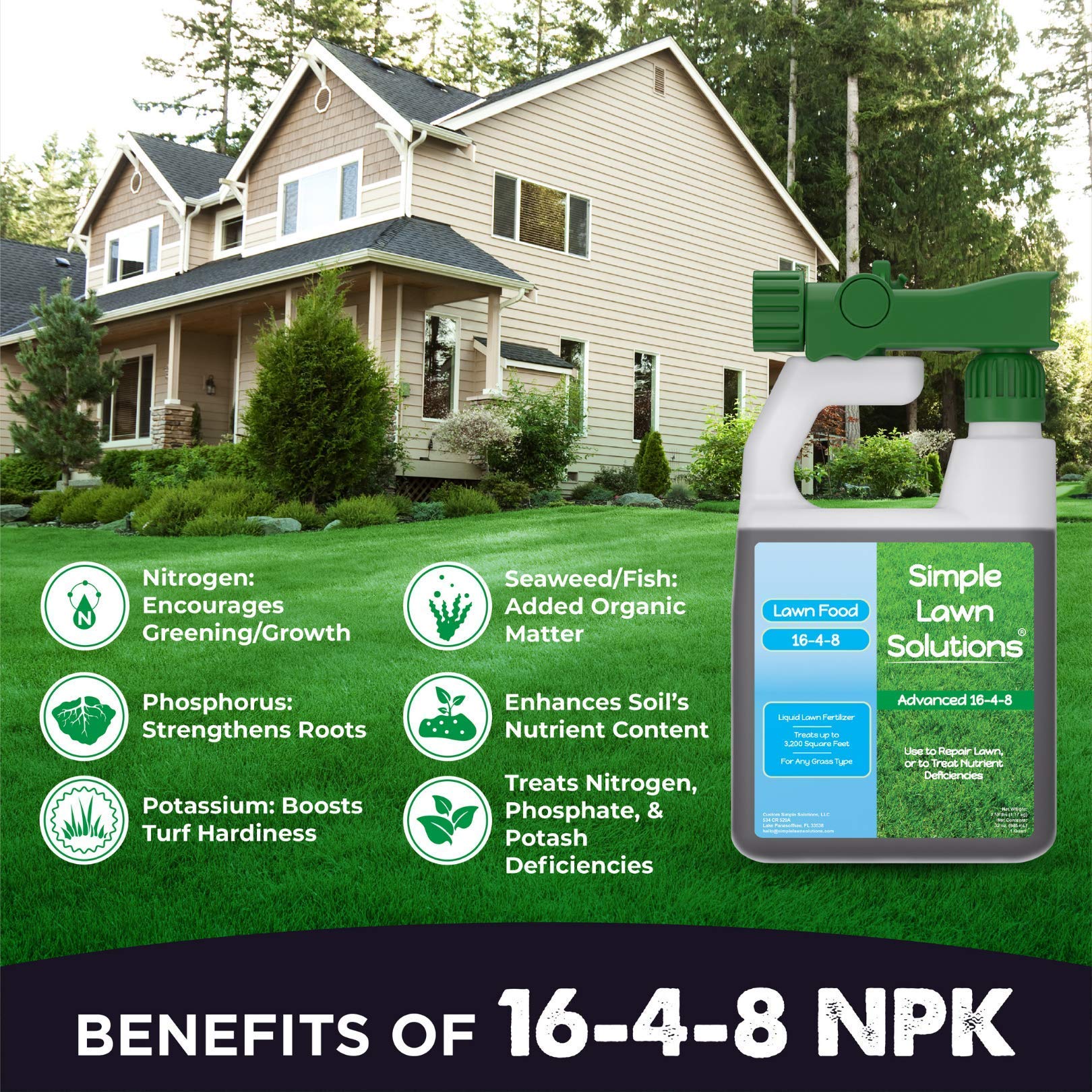 Simple Lawn Solutions primer plano del líquido para apreciar textura y concentrado nutritivo