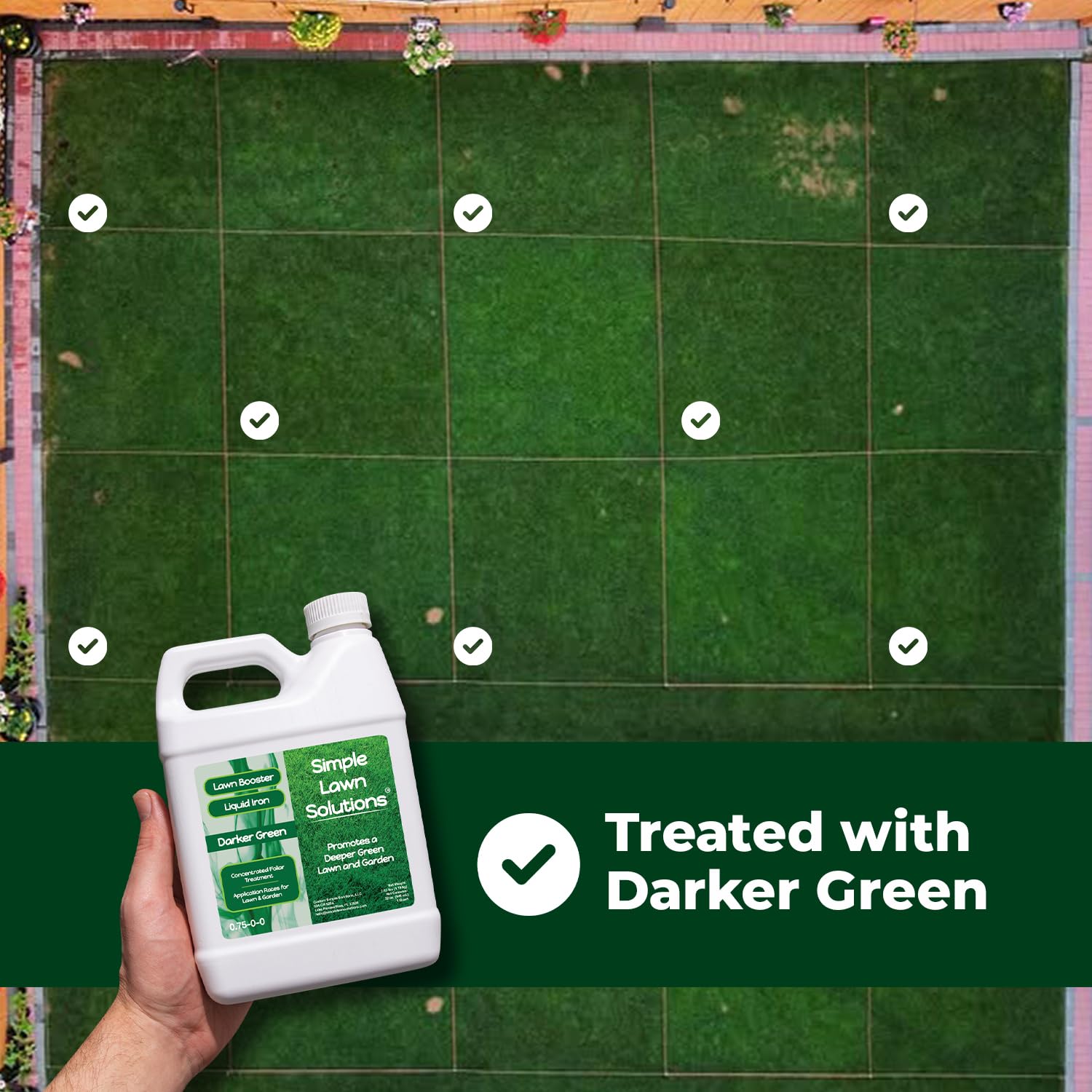 Simple Lawn Solutions aplicando el producto sobre césped para intensificar el verde