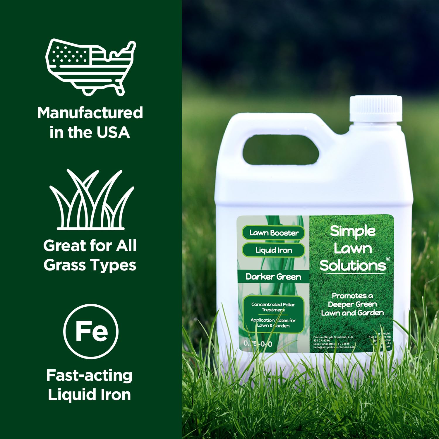 Simple Lawn Solutions uso comercial en campo de césped por profesional de mantenimiento