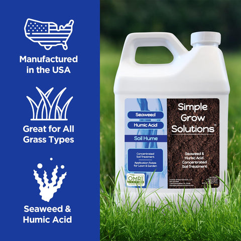 Simple Lawn Solutions botella en mano para comparar tamaño y dosificación