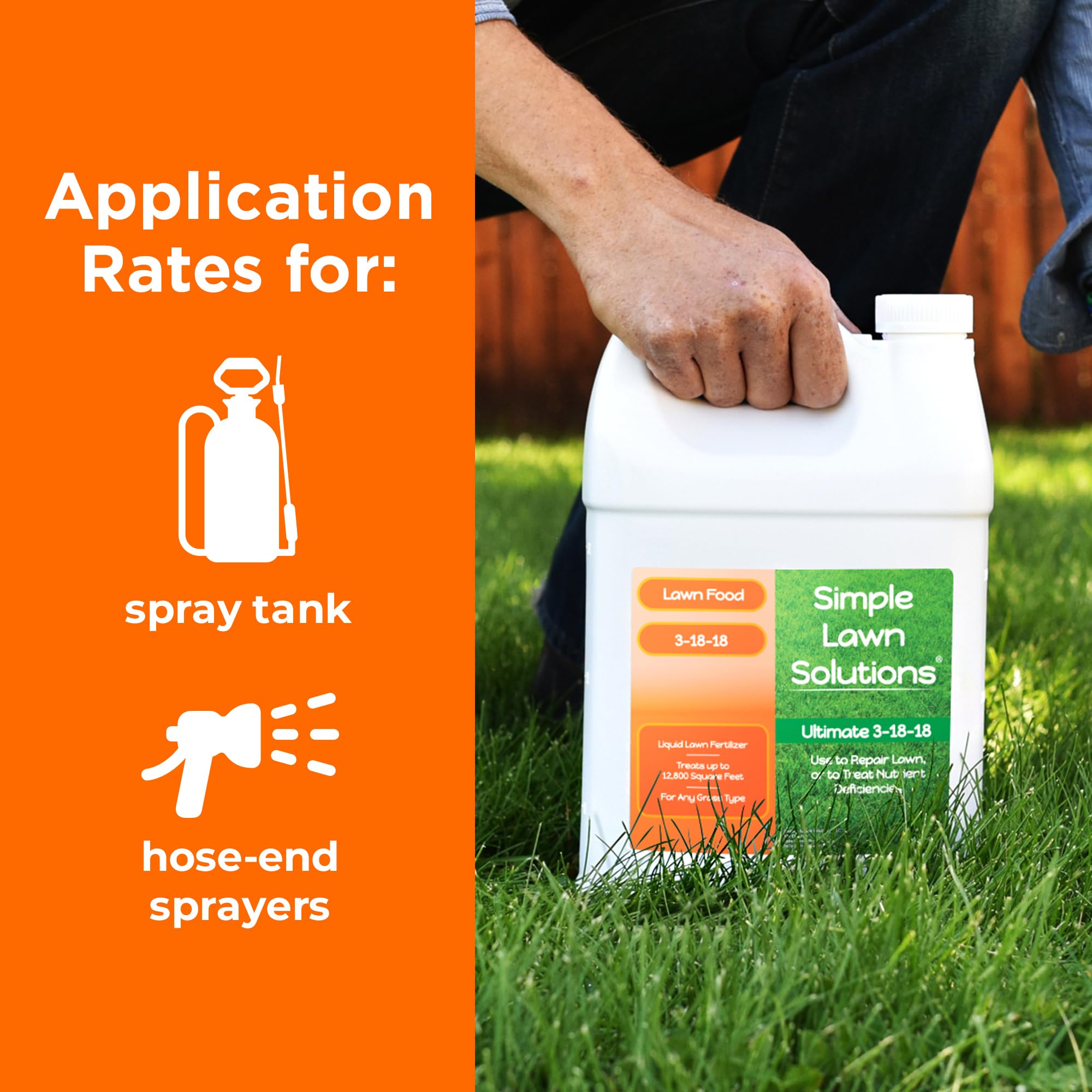 Simple Lawn Solutions botella junto a una regla para referencia de tamaño