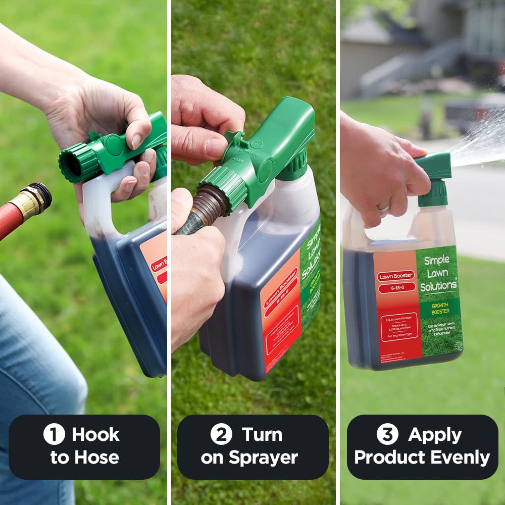Simple Lawn Solutions botella junto a regla para mostrar tamaño y escala