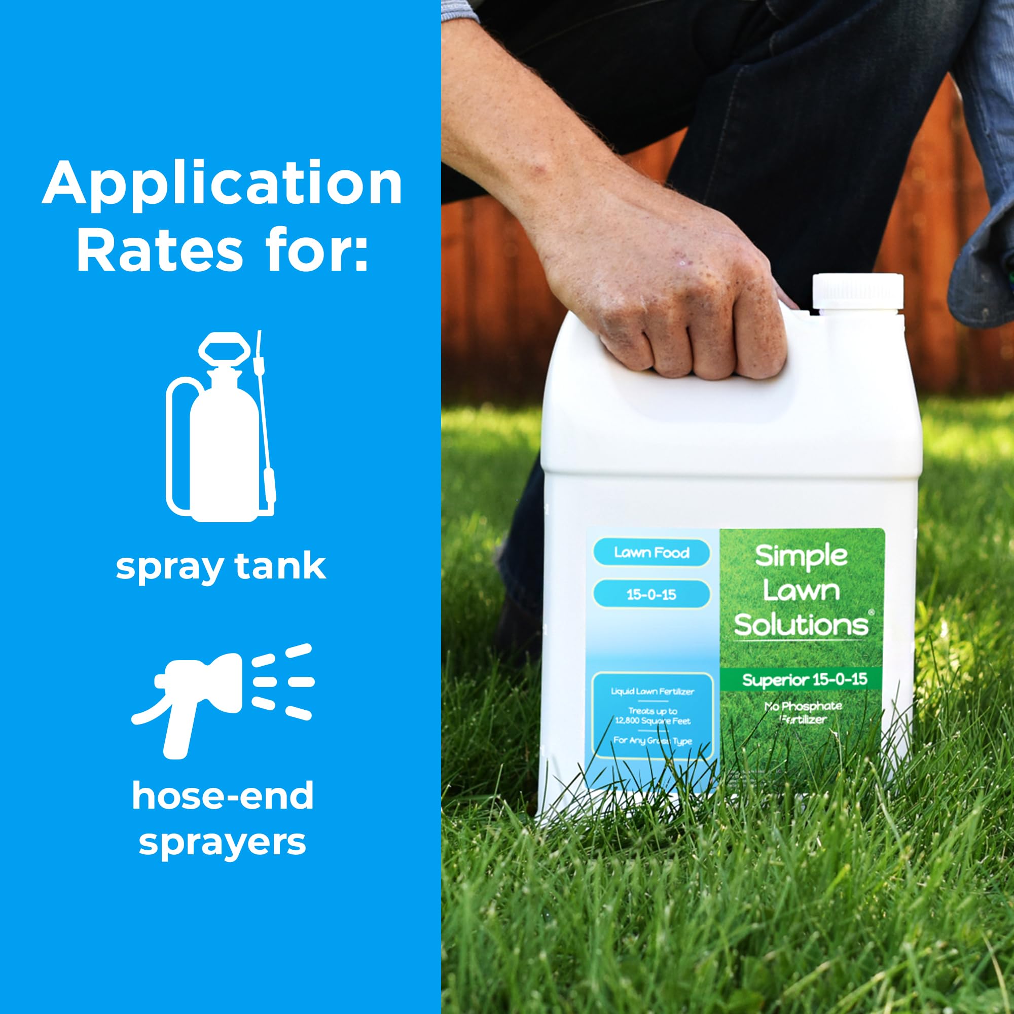 Simple Lawn Solutions botella al lado de regla para referencia de tamaño
