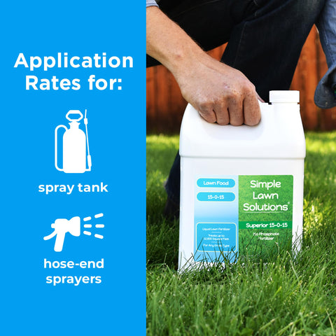 Simple Lawn Solutions botella al lado de regla para referencia de tamaño