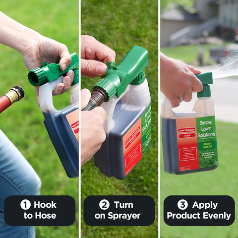 Simple Lawn Solutions botella junto a regla para mostrar tamaño y escala
