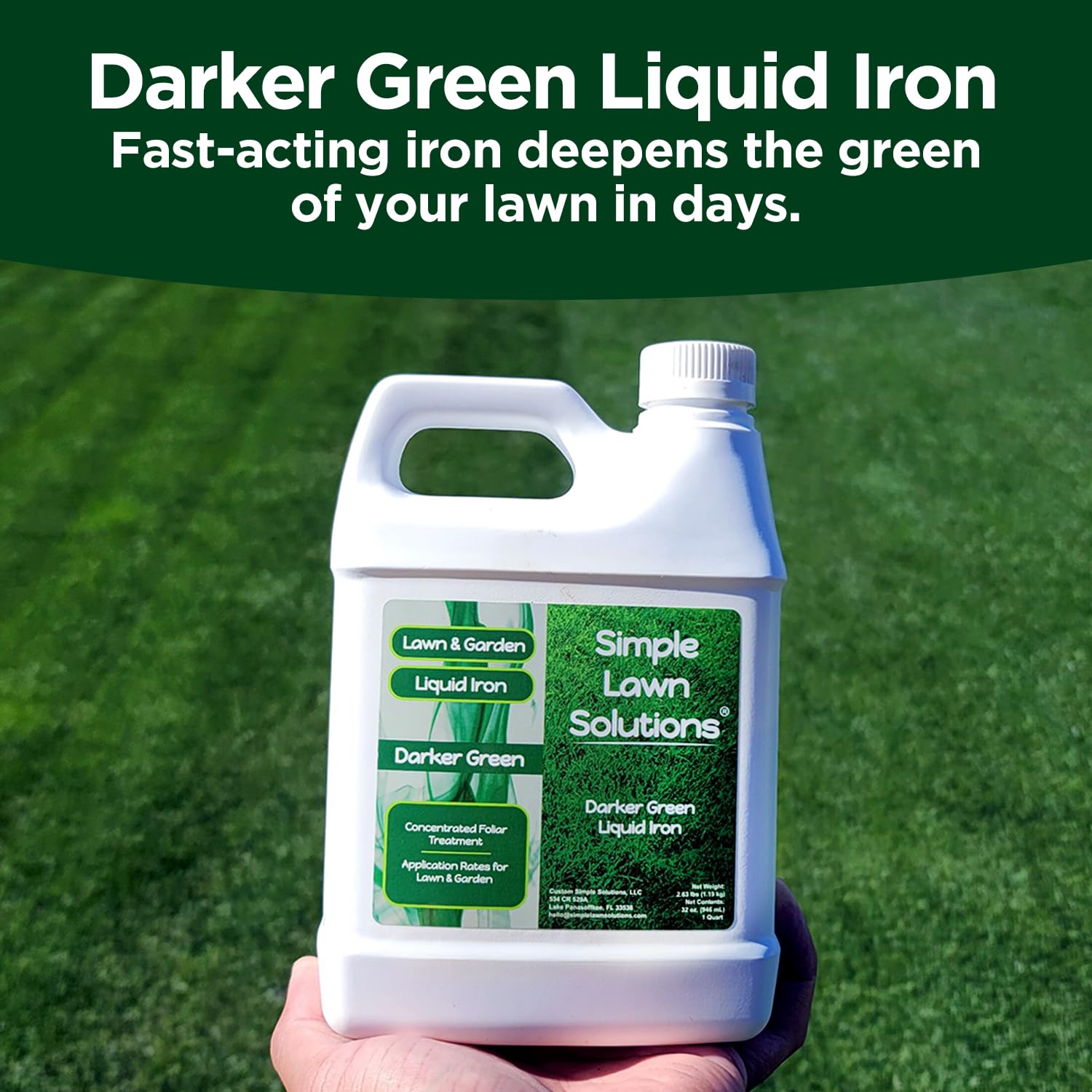 Simple Lawn Solutions etiqueta con instrucciones y beneficios para un uso seguro