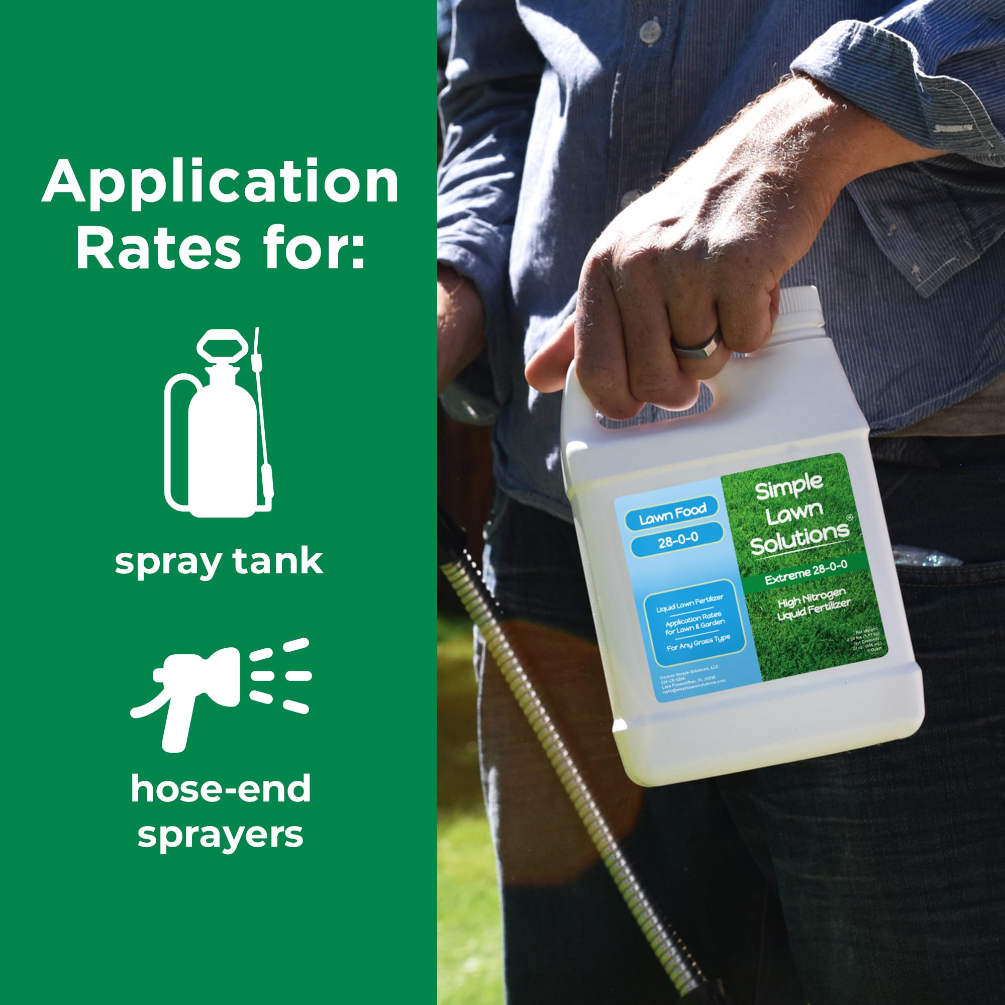 Simple Lawn Solutions envase de 1 quart junto a regla, demuestra tamaño y escala