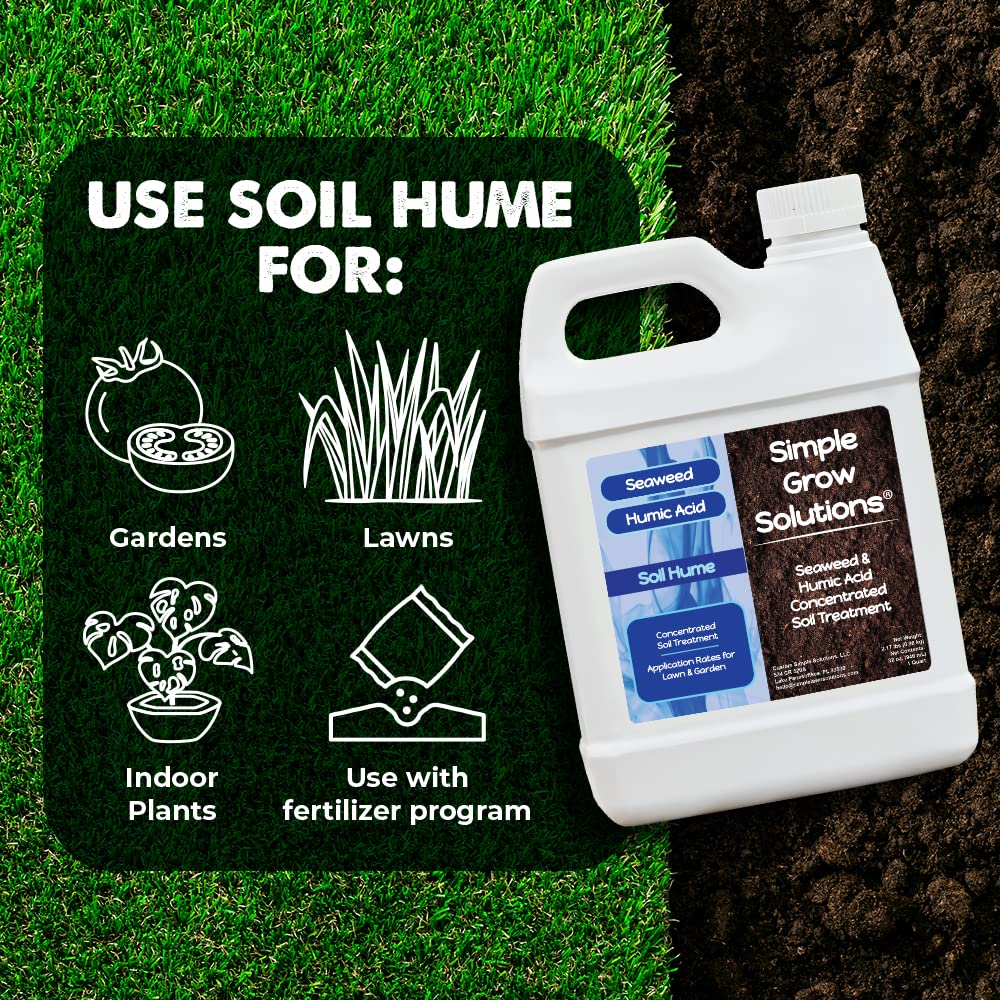 Simple Lawn Solutions botella junto a regla mostrando tamaño práctico