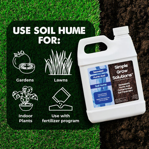 Simple Lawn Solutions botella junto a regla mostrando tamaño práctico