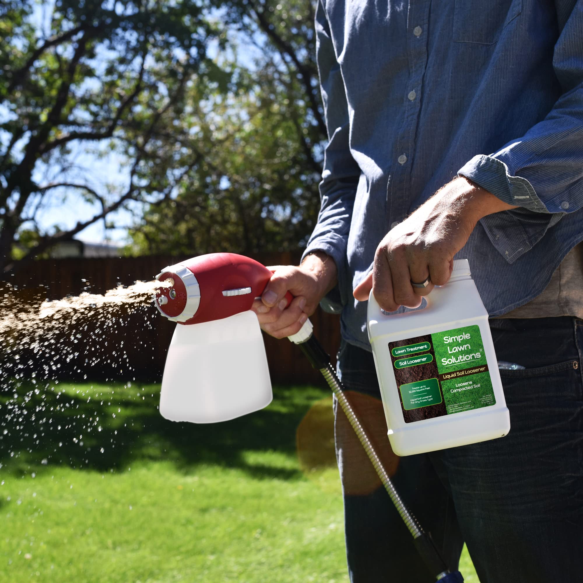 Simple Lawn Solutions detalle de etiqueta con instrucciones claras y beneficios visibles