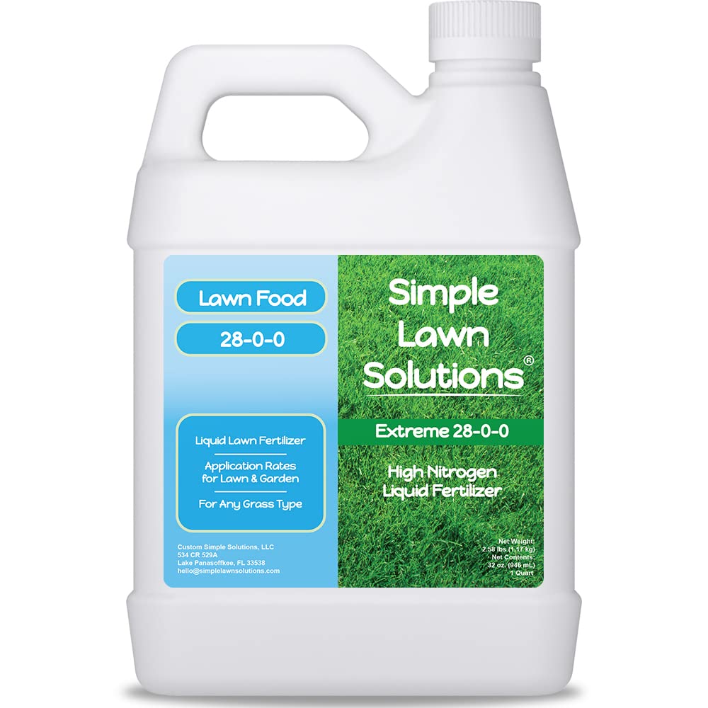 Simple Lawn Solutions frente del envase mostrando botella y dosificación, facilita aplicación precisa