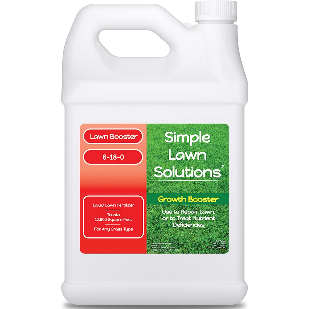 Simple Lawn Solutions frente del envase mostrando etiqueta y volumen, ventaja: cobertura económica