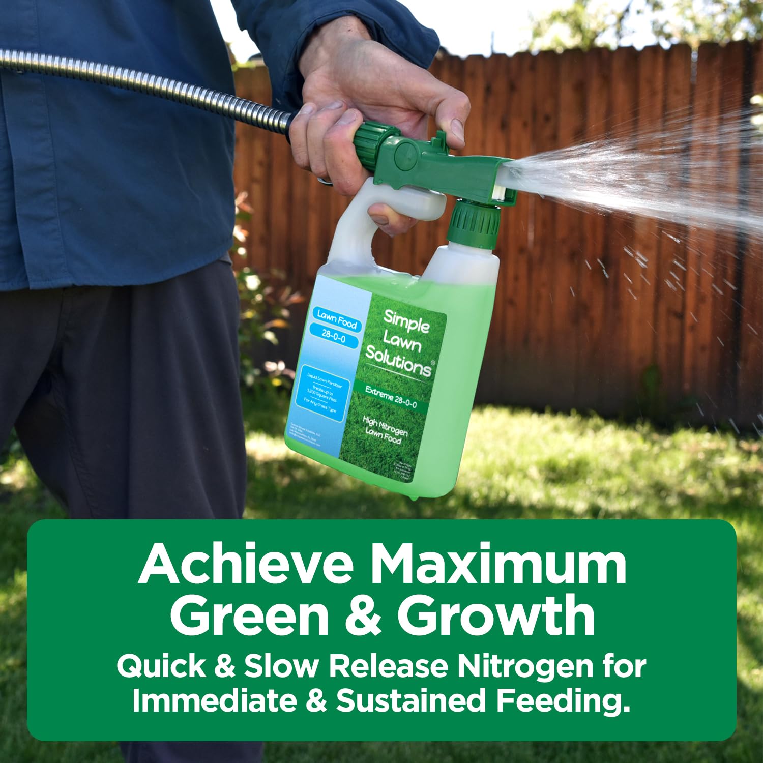 Simple Lawn Solutions pulverizador integrado facilitando dosificación uniforme