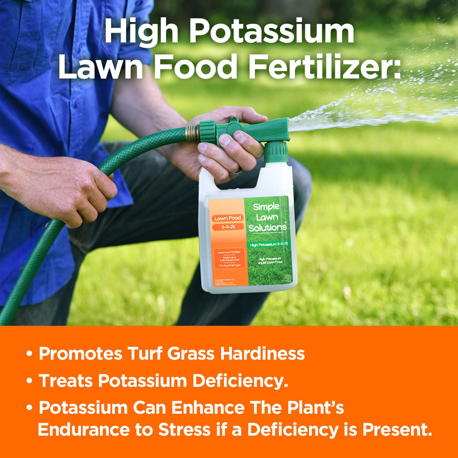 Simple Lawn Solutions vista cercana del líquido, concentrado y soluble