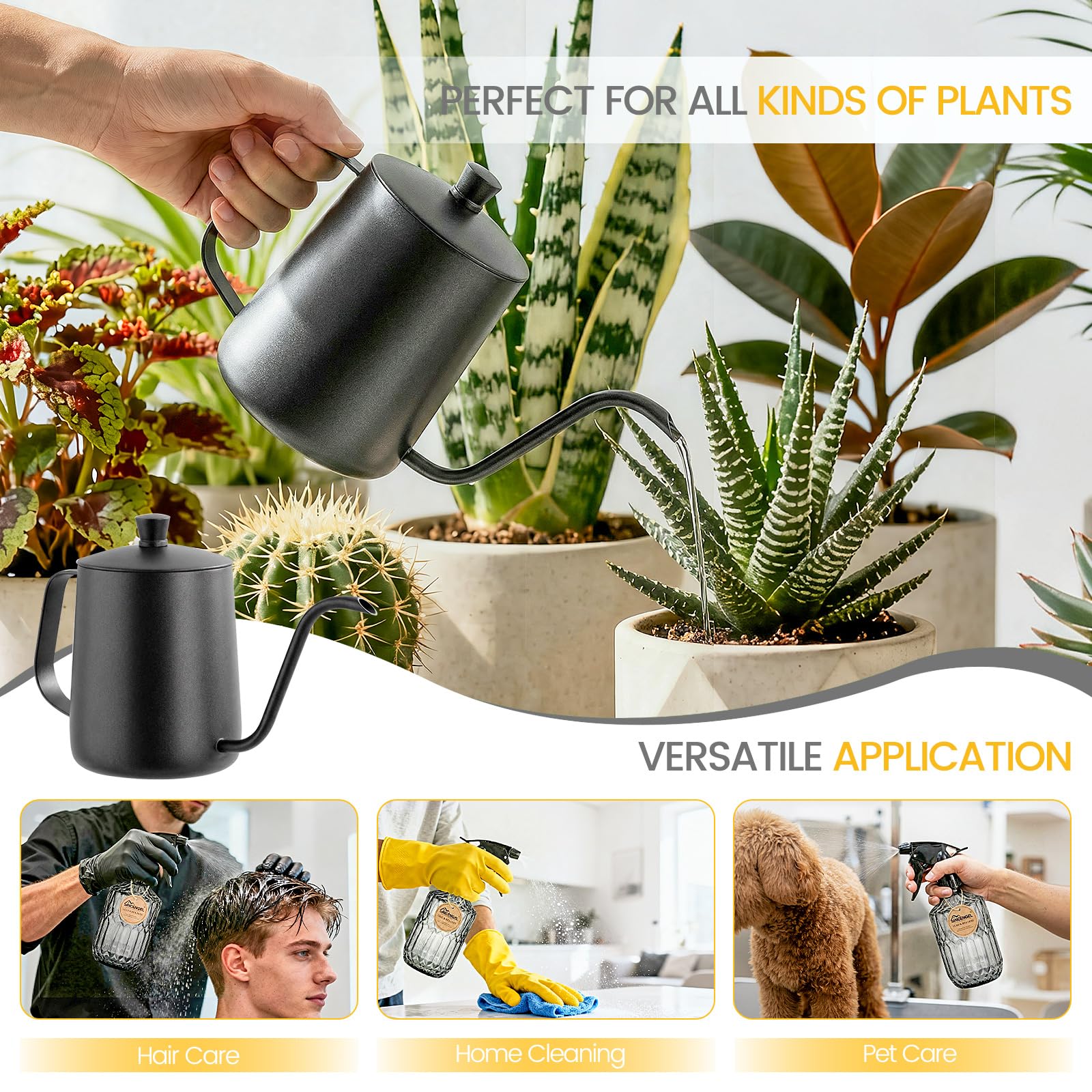 Sincengel regadera en manos regando planta pequeña con control