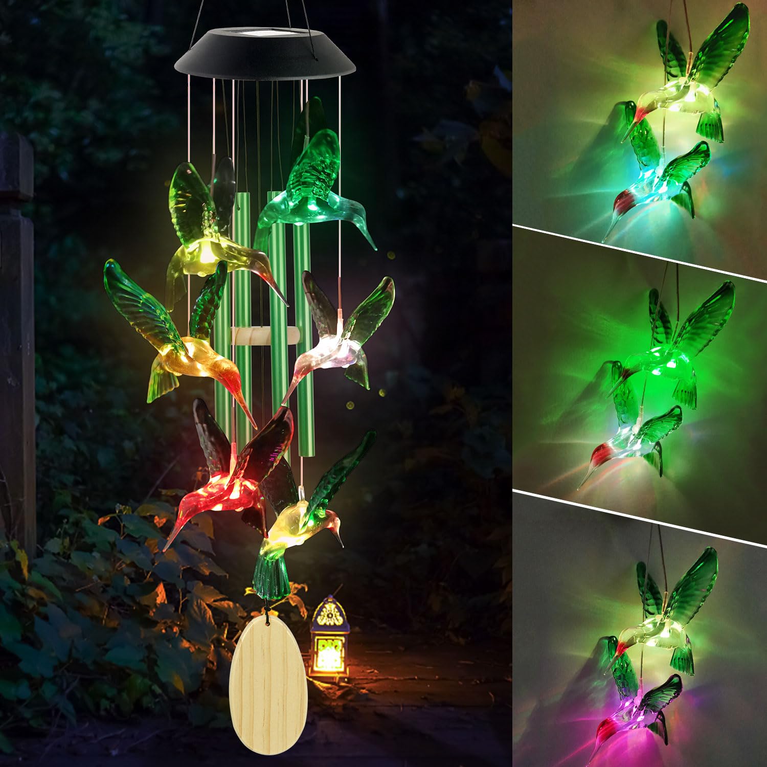 SIX FOXES campanilla colgada en jardín creando atmósfera relajante