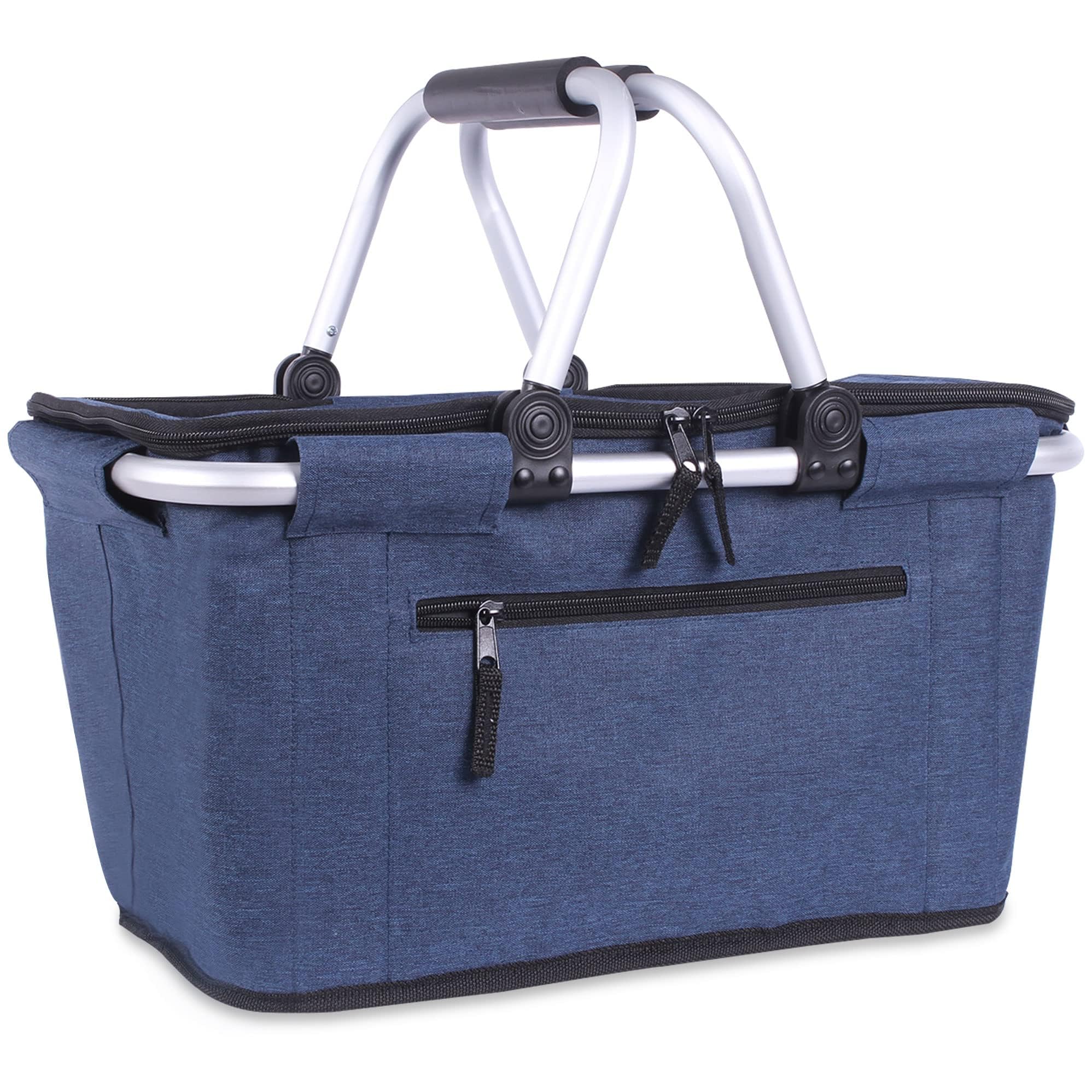 SIYUAN cesta frontal azul mostrando capacidad y tapa, práctico transporte