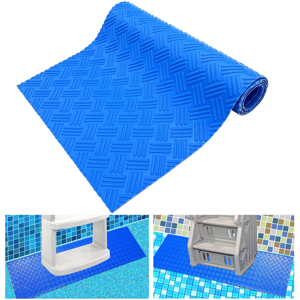 SKARUMMER vista frontal del tapete protector mostrando tamaño y color azul