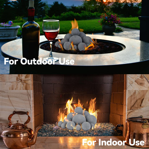 Skyflame ambiente exterior nocturno con las bolas creando un efecto moderno y acogedor