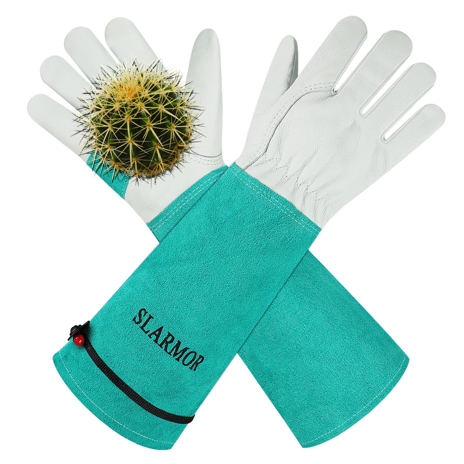 SLARMOR vista frontal del empaque mostrando guantes resistentes y detalles de protección
