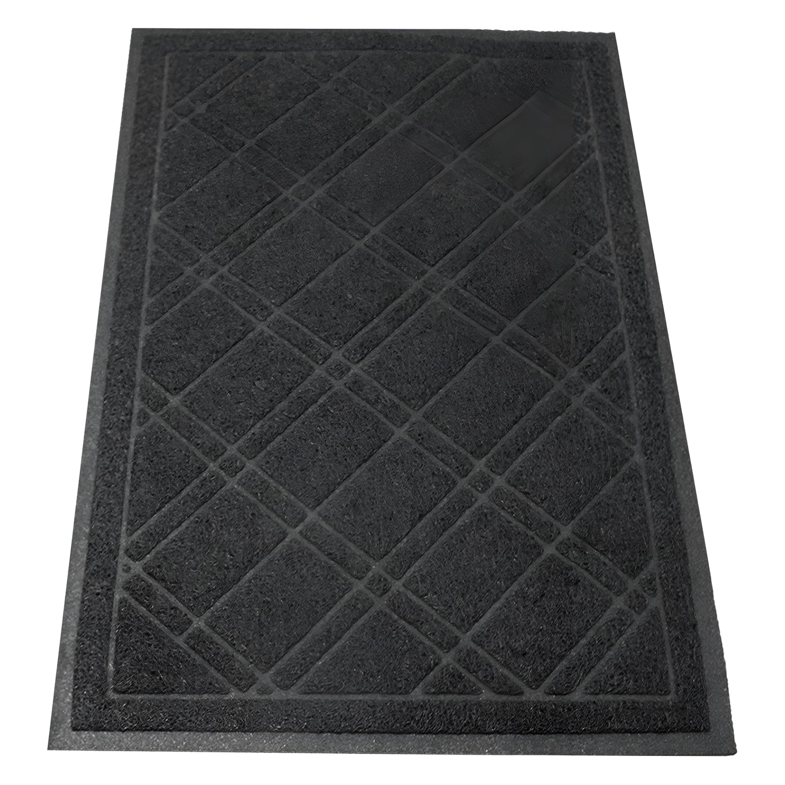 SlipToGrip vista frontal del felpudo mostrando diseño plaid y protección de entrada