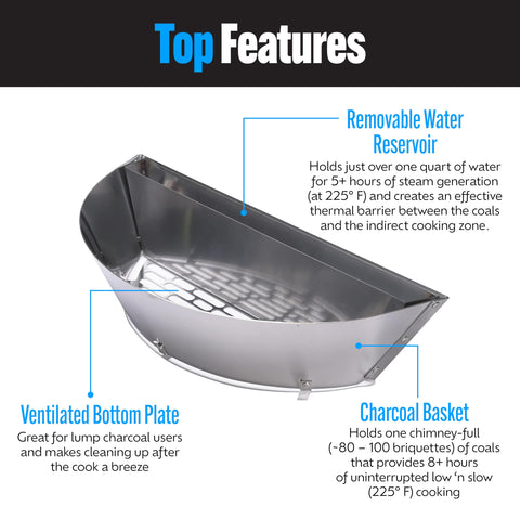 Slow 'N Sear cesta con carbón llena, diseñada para 8+ horas de cocción sin recarga