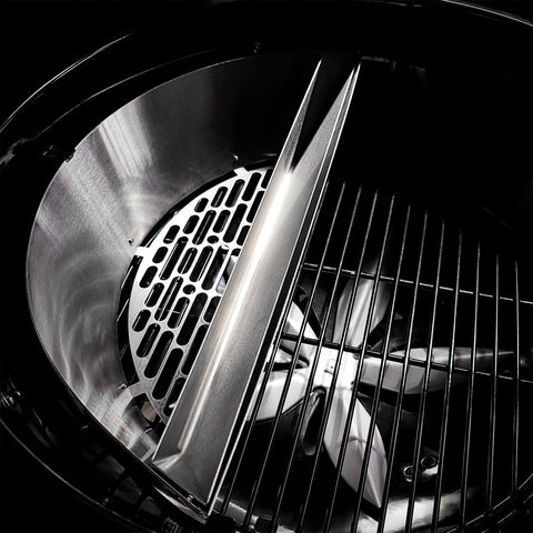 Slow 'N Sear detalle acero inoxidable 430 resistente, durabilidad y resistencia al calor