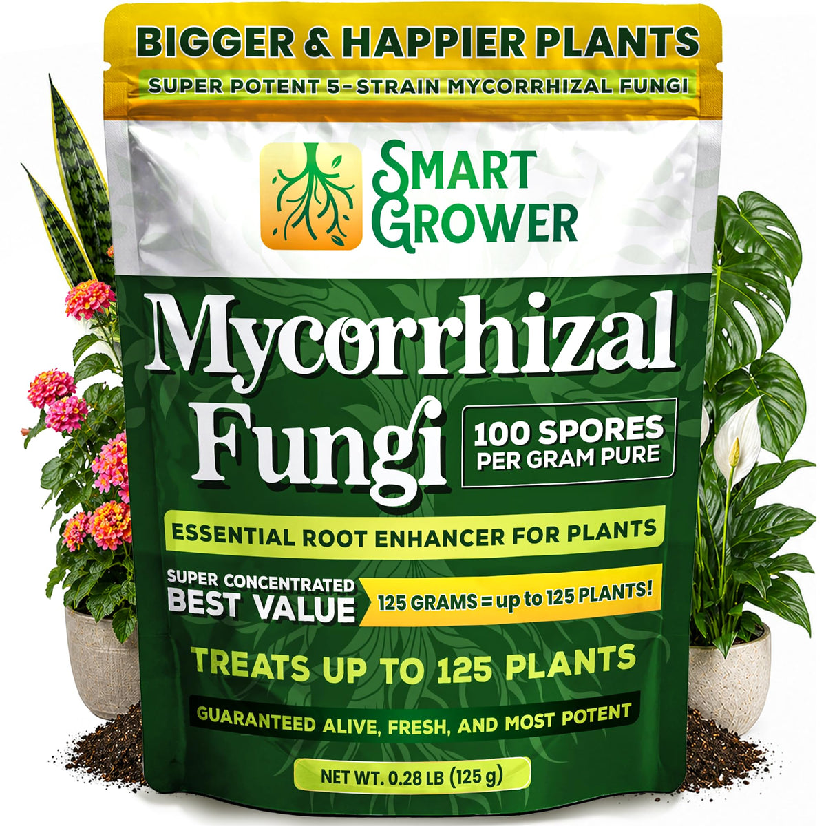 Smart Grower frente del paquete mostrando etiqueta y cantidad beneficioso