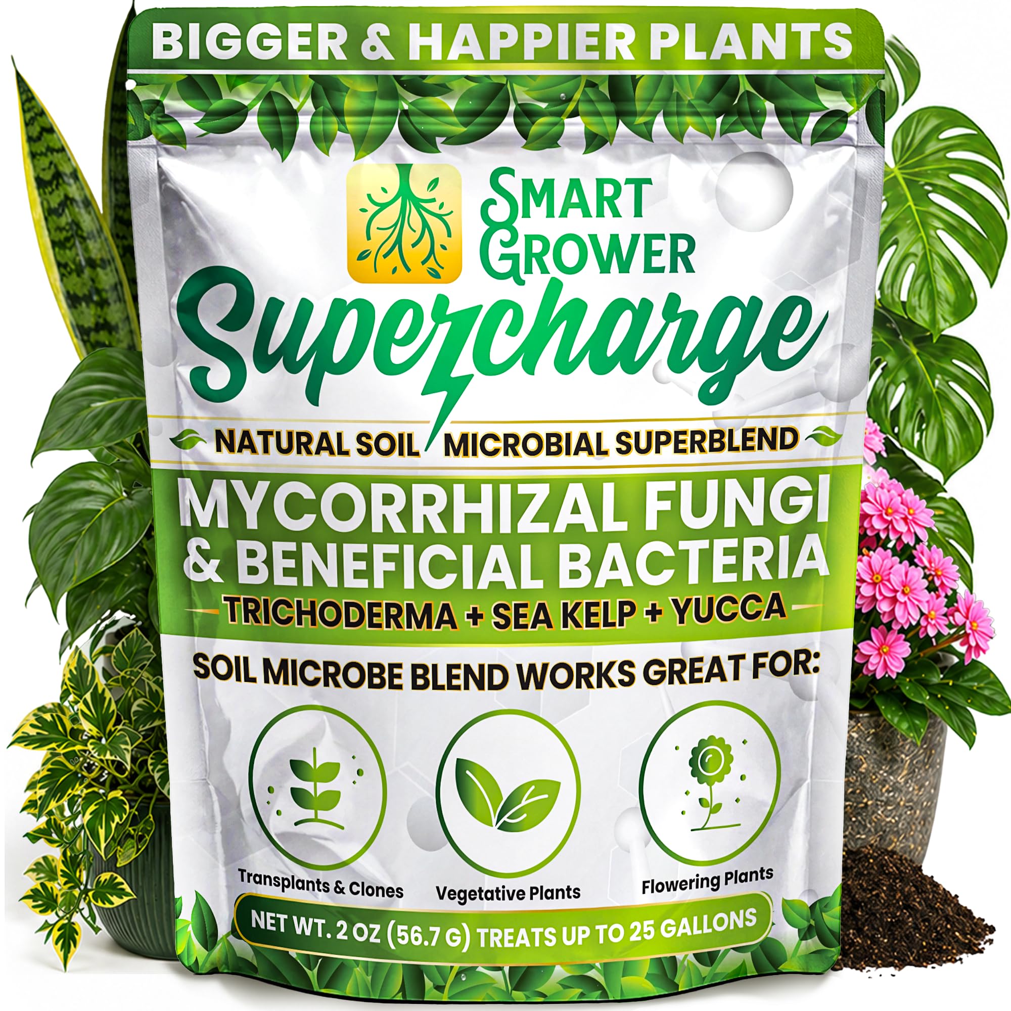 Smart Grower empaque frontal mostrando contenido y rinde — confianza inmediata
