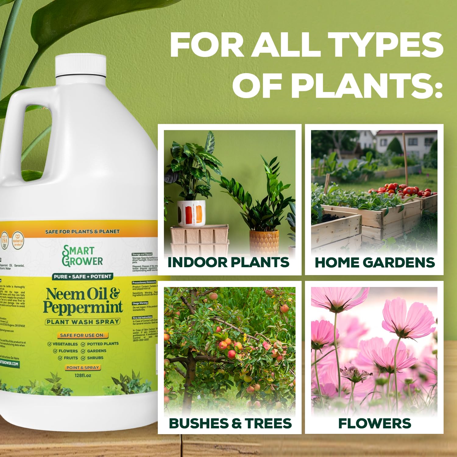 Smart Grower botella 128 oz junto a herramienta para escala