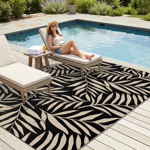 Smiry alfombra 5x8 ft instalada en patio añade confort y estilo