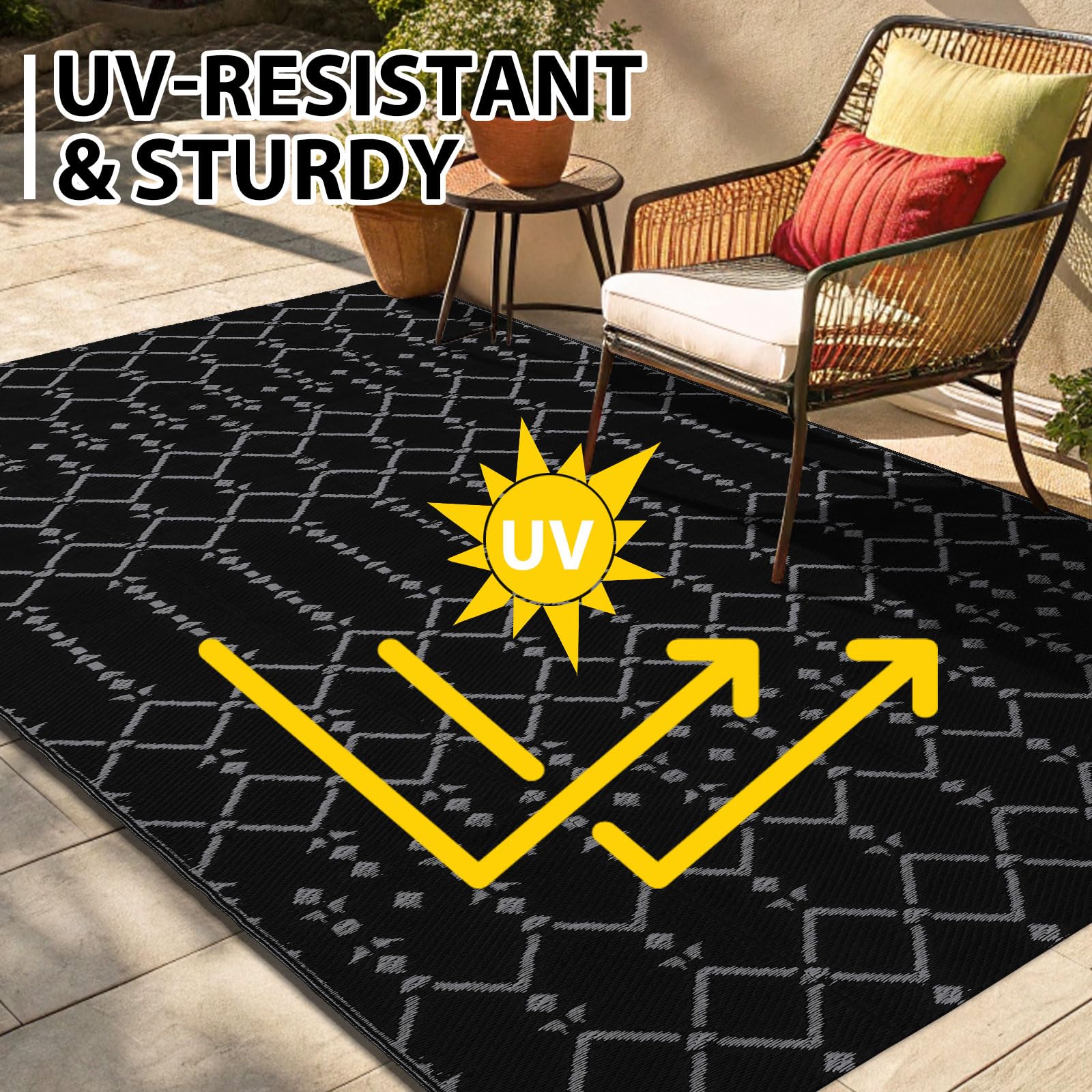 Smiry alfombra en patio, ambiente cómodo y fácil de limpiar