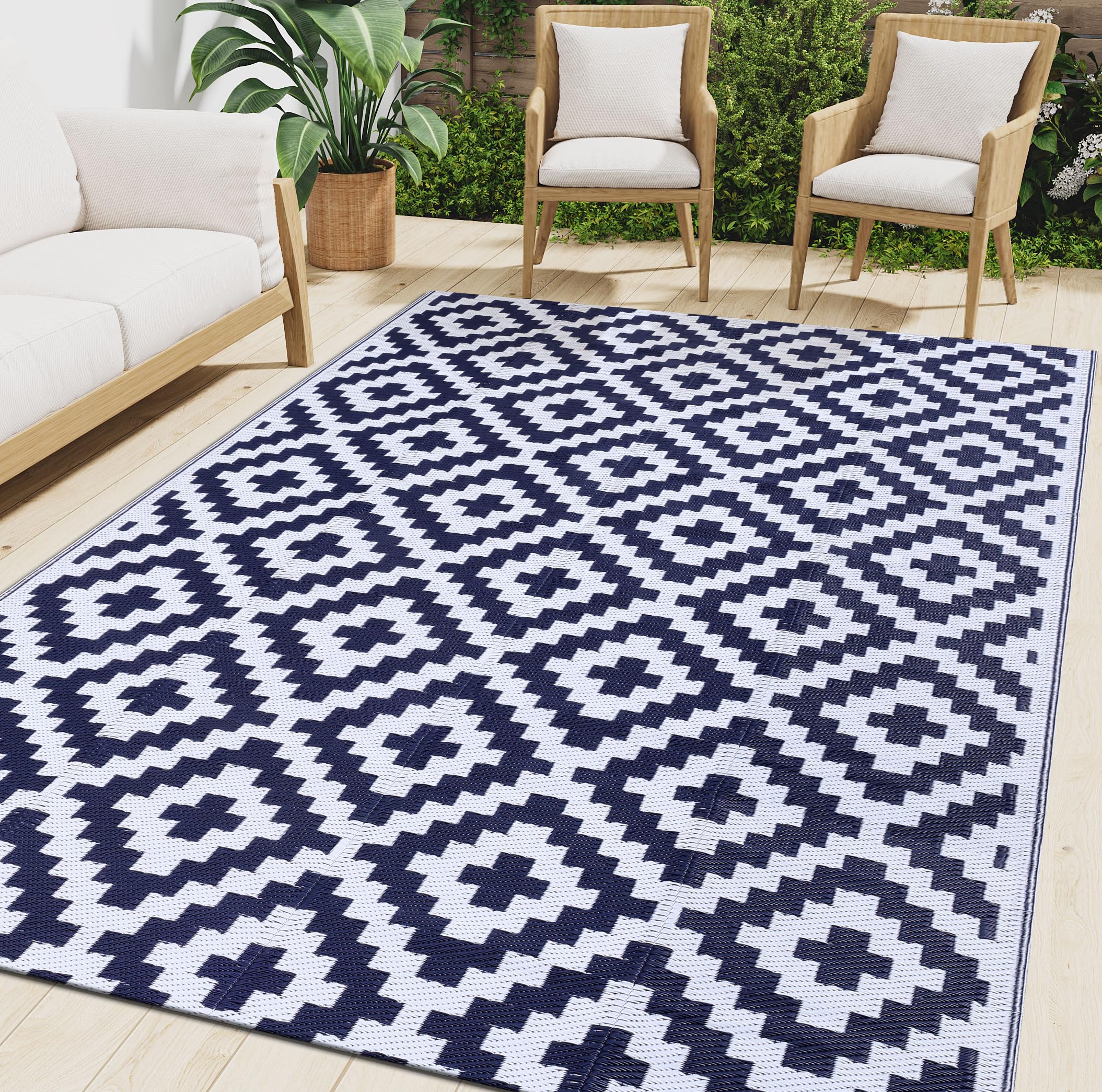 Smiry alfombra exterior frontal mostrando patrón boho y colores para combinar