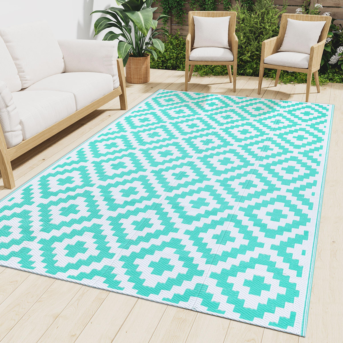 Smiry vista frontal blanco y turquesa mostrando diseño boho y comodidad