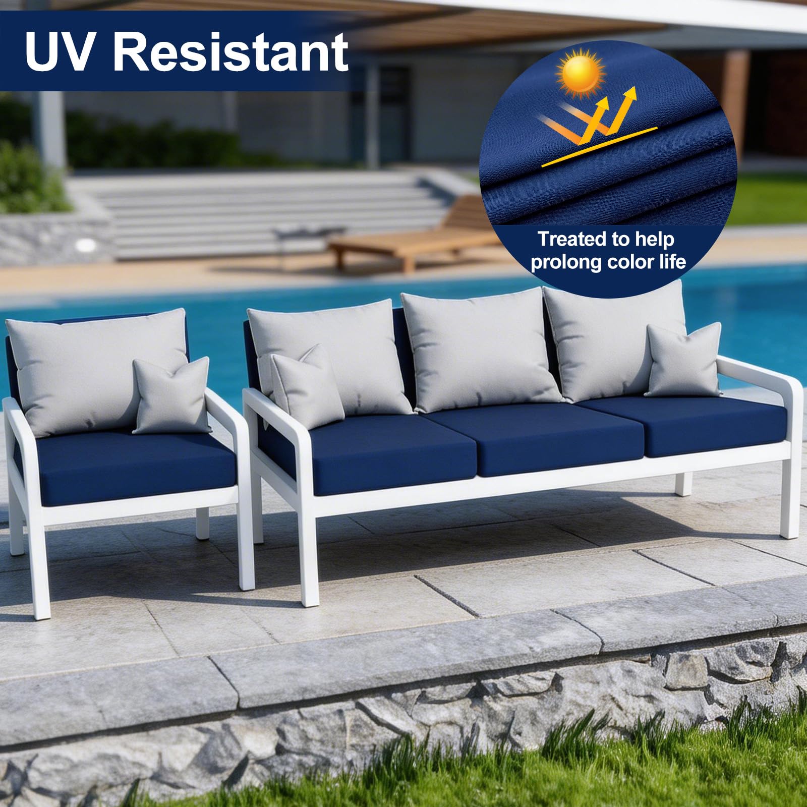 Smiry funda colocada en sillón de patio demostrando aspecto renovado