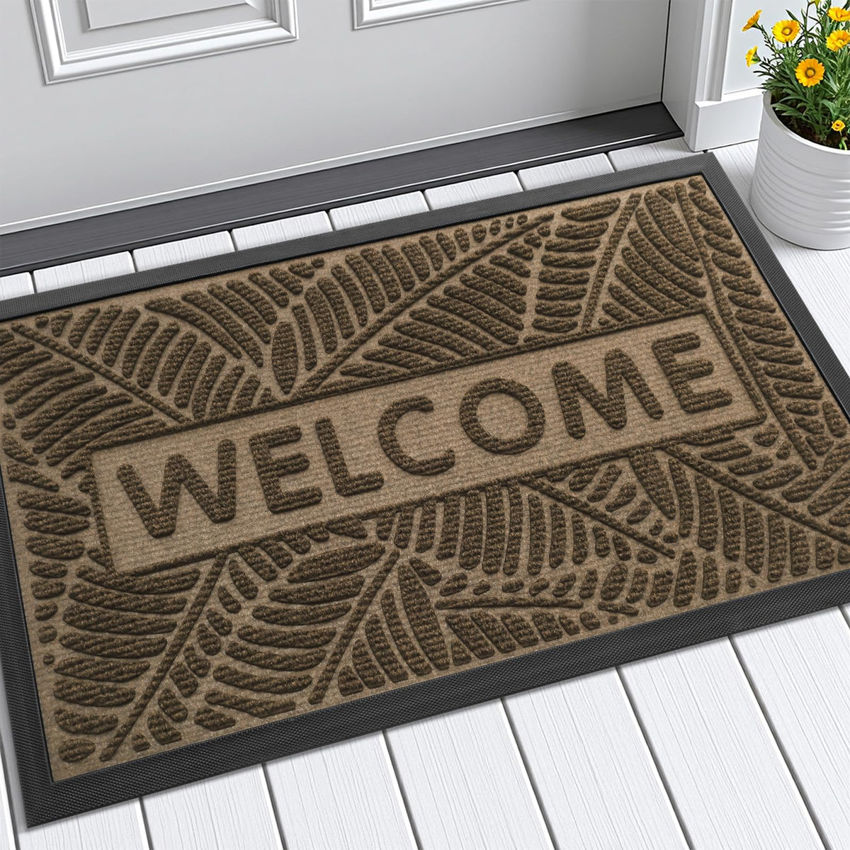 Felpudo Smiry frontal mostrando diseño Welcome y bienvenida acogedora